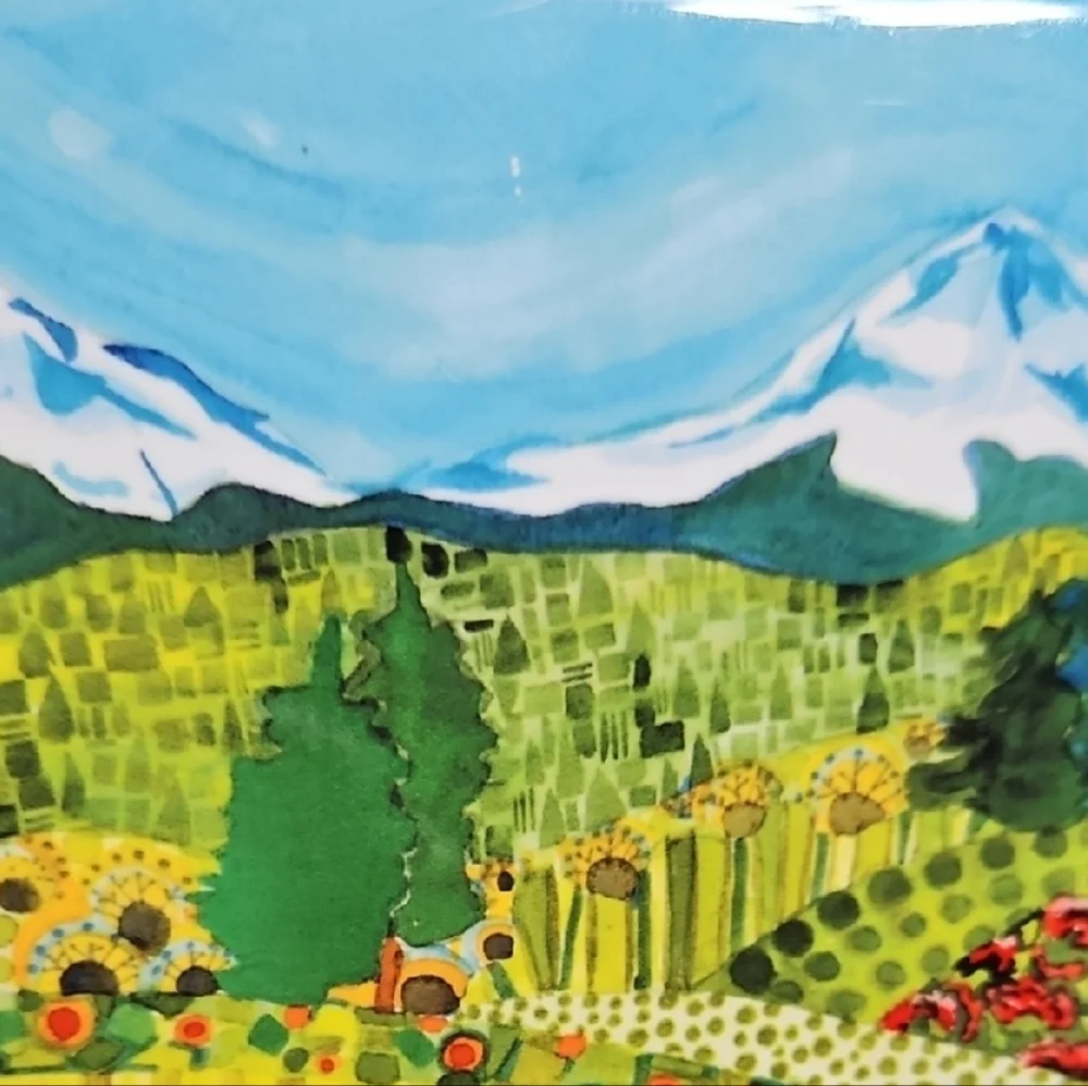 Kathy Deggendorf Studio Ceramic Landscape Art Trivet Coaster - Sisters Oregon